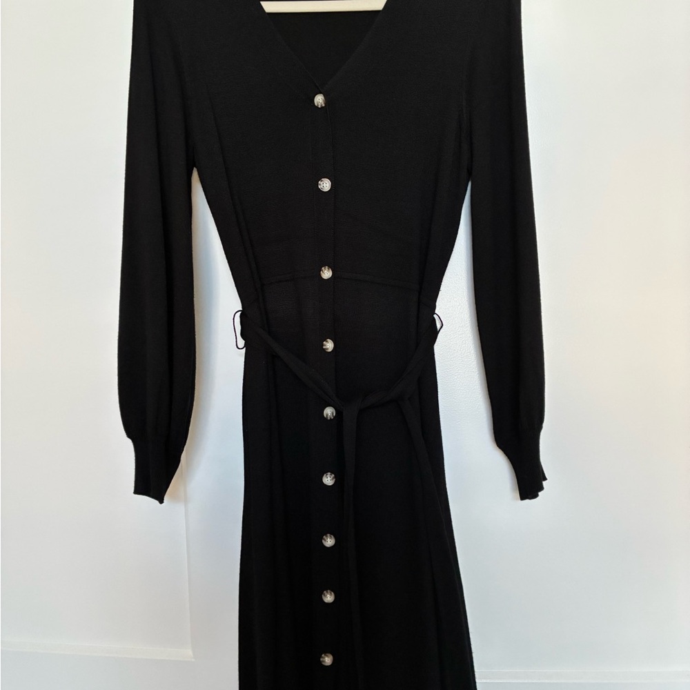 Nina Leonard Black Long Sleeve Button Dress